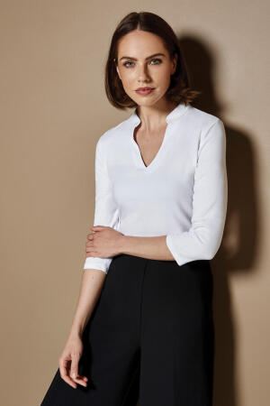Regular Fit Mandarin Collar Top 3/4 Sleeve