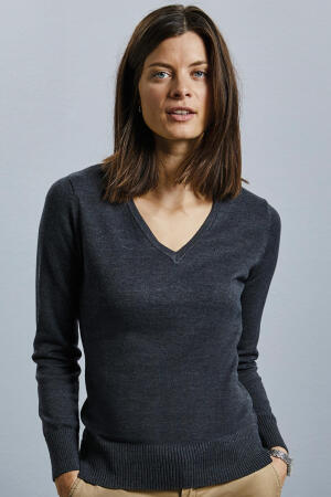 Ladies V-Neck Knitted Pullover