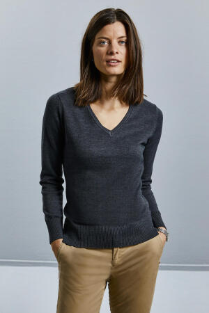 Ladies V-Neck Knitted Pullover