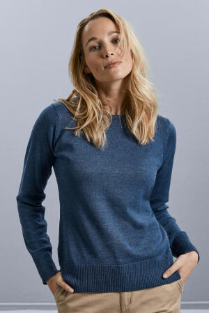 Ladies` Crew Neck Knitted Pullover