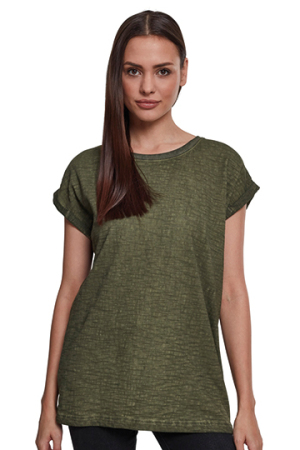 Ladies Spray Dye Extended Shoulder Tee