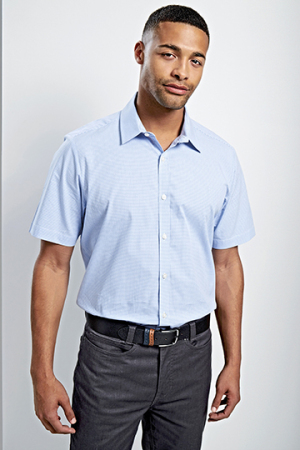 Mens microcheck (Gingham) Short Sleeve Shirt Cotton