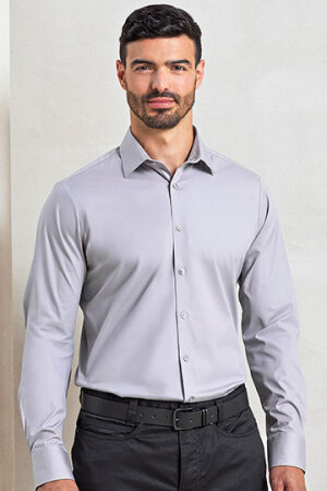 Mens Stretch Fit Poplin Long Sleeve Cotton Shirt