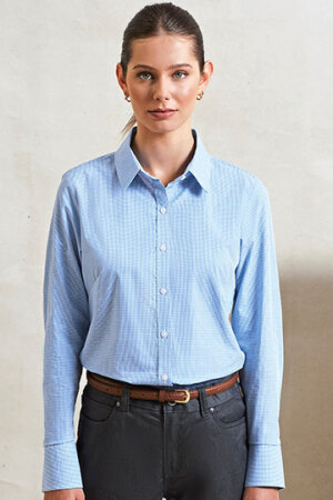 Ladies Microcheck (Gingham) Long Sleeve Shirt