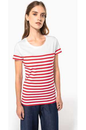 T-Shirt im Marine-Stil mit Rundhalsausschnitt Bio Damen