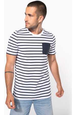 Gestreiftes Kurzarm-T-Shirt im Marine-Stil mit Tasche