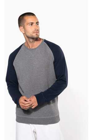 Zweifarbiges Herren-Sweatshirt BIO mit Rundhalsausschnitt und Ra
