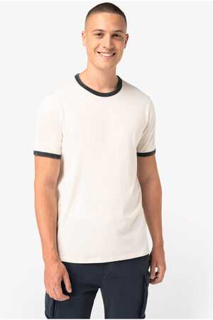 Umweltfreundliches Ringer-T-Shirt mit kontrastierenden Kanten und verwaschenem Effekt für Herren