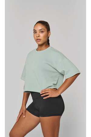 Damen Cropped-Sweatshirt mit kurzen Ärmeln und Rundhalsausschnitt