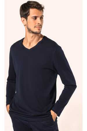 Supima® Herren-T-Shirt mit V-Ausschnitt und langen Ärmeln