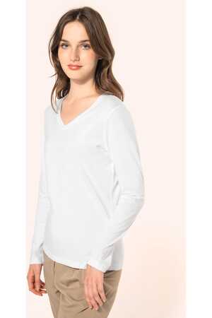 Supima® Damen-T-Shirt mit V-Ausschnitt und langen Ärmeln