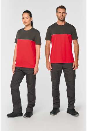 Zweifarbiges umweltfreundliches Unisex-T-Shirt mit kurzen Ärmeln