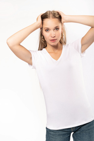 Kurzarm-Damen-T-Shirt mit V-Ausschnitt