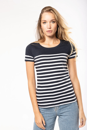 T-Shirt im Marine-Stil mit Rundhalsausschnitt Bio Damen