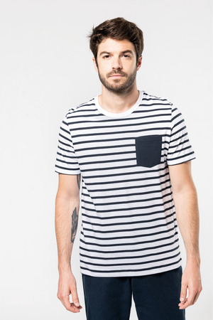 Gestreiftes Kurzarm-T-Shirt im Marine-Stil mit Tasche