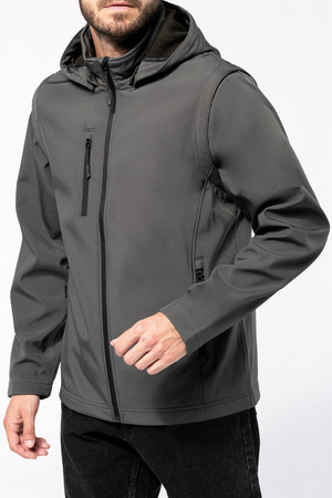 3-lagige Unisex-Softshell-Jacke mit Kapuze und abnehmbaren Ärmel