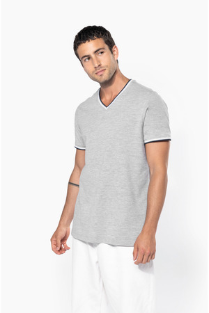 T-Shirt aus Piqué-Trikot mit V-Ausschnitt für Herren