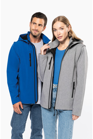 3-lagige Unisex-Softshell-Jacke mit Kapuze und abnehmbaren Ärmel