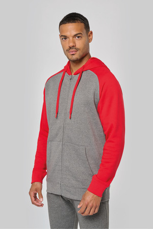 Zweifarbige Unisex-Fleecejacke mit Reißverschluss und Kapuze