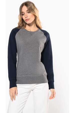 Zweifarbiges Damen-Sweatshirt BIO mit Rundhalsausschnitt und Rag