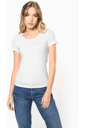 Bio-T-Shirt für Damen mit kurzen Ärmeln und ungesäumtem Halsauss