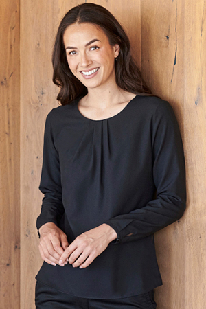 Ladies Pleat Front Long Sleeved Blouse